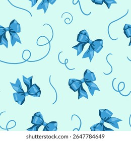A seamless pattern featuring ribbon bows with curling accents, ideal for festive designs, gift wrapping, and decorative themes