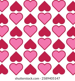 A seamless pattern featuring rows of hearts alternating in upright and upside-down positions. This playful and symmetrical design is perfect for Valentine’s Day, romantic-themed projects, gift wrappin