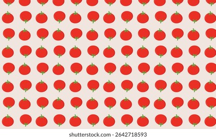 Seamless pattern featuring rows of red tomatoes on a light background. A playful and vibrant vegetable design perfect for food-themed packaging, textiles, wallpapers, and kitchen decor.