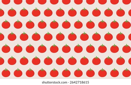 Seamless pattern featuring rows of red tomatoes on a light background. A playful and vibrant vegetable design perfect for food-themed packaging, textiles, wallpapers, and kitchen decor.