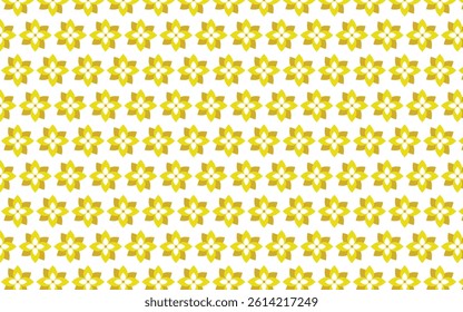 A seamless pattern featuring rows of stylized floral or star-shaped motifs in shades of yellow and gold, repeated across a white background.