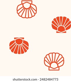 Seamless pattern featuring simple, hand-drawn orange seashells. Ideal for kitchen covers, fabrics, wallpapers, wrapping papers, and textiles. This design brings a touch of the seaside to any project.