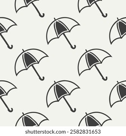 A seamless pattern featuring simple and stylish umbrella line drawings arranged in a repeating format. This minimalist and modern design is perfect for wallpapers