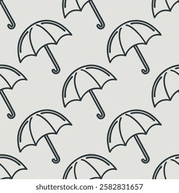 A seamless pattern featuring simple and stylish umbrella line drawings arranged in a repeating format. This minimalist and modern design is perfect for wallpapers