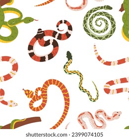 Seamless Pattern Featuring Sinuous Snakes Intertwined In A Mesmerizing Design, Creating A Visually Captivating And Slightly Eerie Motif For Creative Applications. Cartoon Vector Illustration