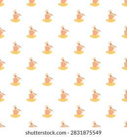 Seamless pattern featuring a snake charmer playing a musical instrument