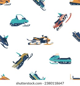 Seamless Pattern Featuring Snowmobiles In A Winter Wonderland, Perfect For A Cozy And Adventurous Seasonal Design