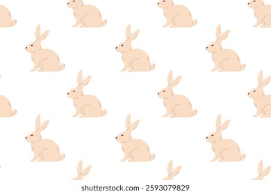A seamless pattern featuring soft beige bunnies on a white background. Perfect for Easter, spring decorations, or baby-themed designs.