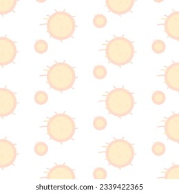 Seamless pattern featuring soft peach and beige hues subtly depicting virus shapes. This unique pattern adds a sophisticated touch to medical-related projects or modern designs.