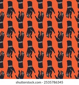 Seamless pattern featuring spooky zombie hands reaching out, perfect for adding a chilling touch to Halloween-themed designs.