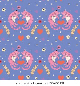 seamless pattern featuring st. Valentine's cat