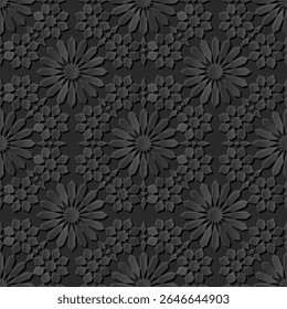 Um padrão perfeito com desenhos florais estilizados em um esquema de cores monocromático.