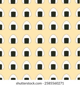 A seamless pattern featuring stylized onigiri icons on a light background, ideal for modern and playful designs.