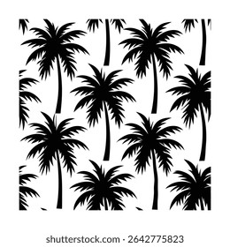 Seamless pattern featuring stylized palm trees. Ideal for backgrounds, textiles, wallpaper, and tropical-themed designs. Includes a vibrant color palette.