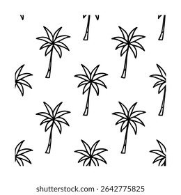Seamless pattern featuring stylized palm trees. Ideal for backgrounds, textiles, wallpaper, and tropical-themed designs. Includes a vibrant color palette.
