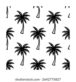 Seamless pattern featuring stylized palm trees. Ideal for backgrounds, textiles, wallpaper, and tropical-themed designs. Includes a vibrant color palette.