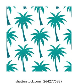 Seamless pattern featuring stylized palm trees. Ideal for backgrounds, textiles, wallpaper, and tropical-themed designs. Includes a vibrant color palette.