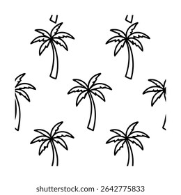 Seamless pattern featuring stylized palm trees. Ideal for backgrounds, textiles, wallpaper, and tropical-themed designs. Includes a vibrant color palette.
