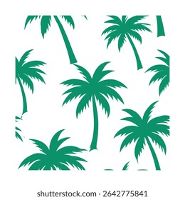 Seamless pattern featuring stylized palm trees. Ideal for backgrounds, textiles, wallpaper, and tropical-themed designs. Includes a vibrant color palette.