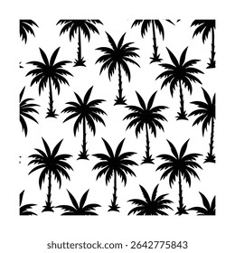 Seamless pattern featuring stylized palm trees. Ideal for backgrounds, textiles, wallpaper, and tropical-themed designs. Includes a vibrant color palette.