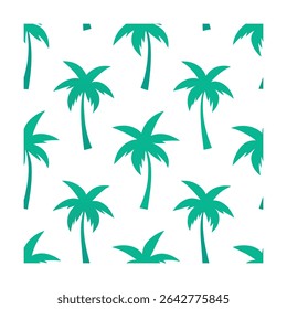 Seamless pattern featuring stylized palm trees. Ideal for backgrounds, textiles, wallpaper, and tropical-themed designs. Includes a vibrant color palette.