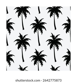 Seamless pattern featuring stylized palm trees. Ideal for backgrounds, textiles, wallpaper, and tropical-themed designs. Includes a vibrant color palette.