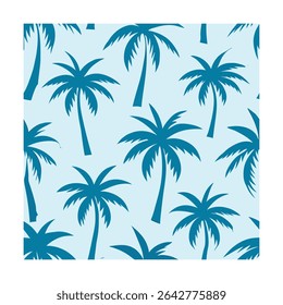 Seamless pattern featuring stylized palm trees. Ideal for backgrounds, textiles, wallpaper, and tropical-themed designs. Includes a vibrant color palette.