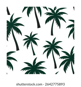 Seamless pattern featuring stylized palm trees. Ideal for backgrounds, textiles, wallpaper, and tropical-themed designs. Includes a vibrant color palette.