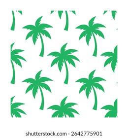 Seamless pattern featuring stylized palm trees. Ideal for backgrounds, textiles, wallpaper, and tropical-themed designs. Includes a vibrant color palette.
