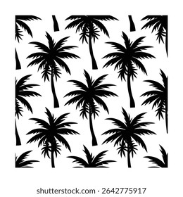 Seamless pattern featuring stylized palm trees. Ideal for backgrounds, textiles, wallpaper, and tropical-themed designs. Includes a vibrant color palette.