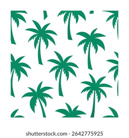 Seamless pattern featuring stylized palm trees. Ideal for backgrounds, textiles, wallpaper, and tropical-themed designs. Includes a vibrant color palette.