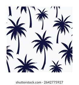 Seamless pattern featuring stylized palm trees. Ideal for backgrounds, textiles, wallpaper, and tropical-themed designs. Includes a vibrant color palette.