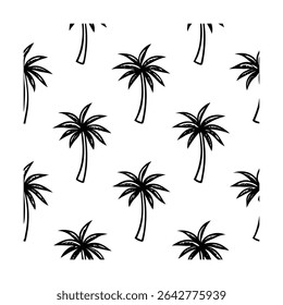 Seamless pattern featuring stylized palm trees. Ideal for backgrounds, textiles, wallpaper, and tropical-themed designs. Includes a vibrant color palette.