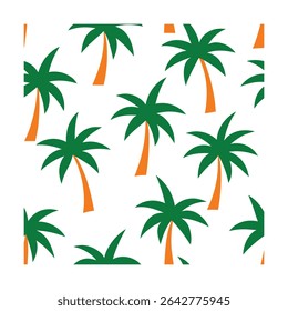 Seamless pattern featuring stylized palm trees. Ideal for backgrounds, textiles, wallpaper, and tropical-themed designs. Includes a vibrant color palette.