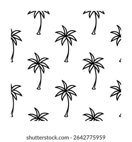 Seamless pattern featuring stylized palm trees. Ideal for backgrounds, textiles, wallpaper, and tropical-themed designs. Includes a vibrant color palette.