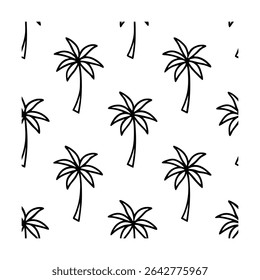 Seamless pattern featuring stylized palm trees. Ideal for backgrounds, textiles, wallpaper, and tropical-themed designs. Includes a vibrant color palette.