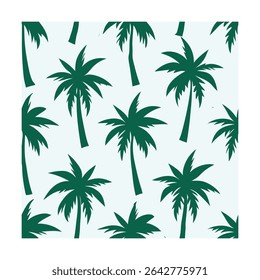 Seamless pattern featuring stylized palm trees. Ideal for backgrounds, textiles, wallpaper, and tropical-themed designs. Includes a vibrant color palette.