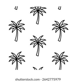 Seamless pattern featuring stylized palm trees. Ideal for backgrounds, textiles, wallpaper, and tropical-themed designs. Includes a vibrant color palette.
