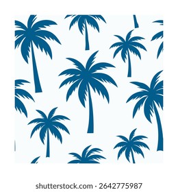 Seamless pattern featuring stylized palm trees. Ideal for backgrounds, textiles, wallpaper, and tropical-themed designs. Includes a vibrant color palette.