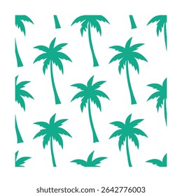 Seamless pattern featuring stylized palm trees. Ideal for backgrounds, textiles, wallpaper, and tropical-themed designs. Includes a vibrant color palette.