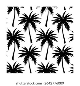 Seamless pattern featuring stylized palm trees. Ideal for backgrounds, textiles, wallpaper, and tropical-themed designs. Includes a vibrant color palette.