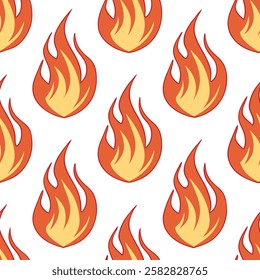 A seamless pattern featuring stylized red-orange flames on a warm beige background. The elegant and dynamic flame design creates a bold and striking effect, making it ideal for backgrounds, textiles