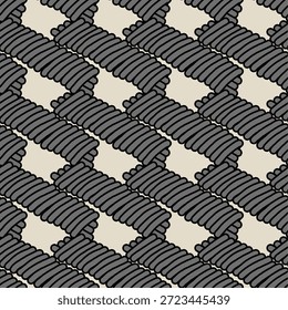Seamless pattern featuring thick coiled gray ropes or bundles of wires arranged in a diagonal grid, hand-drawn vector art on a neutral background