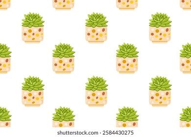 A seamless pattern featuring trendy succulents in yellow pots. Perfect for design projects and home decor.