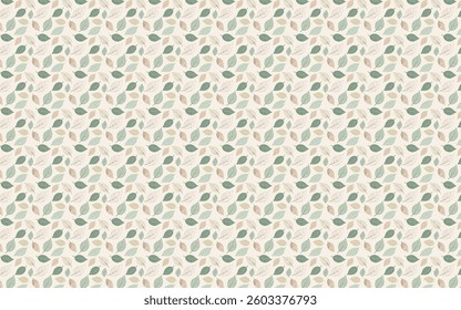 A seamless pattern featuring a variety of lush green leaves, including palm, monstera, and fern, arranged in overlapping layers for a natural, organic look