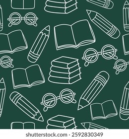 A seamless pattern featuring various education-themed elements