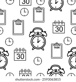 A seamless pattern featuring various education-themed elements such as books, pencils, rulers, globes, graduation caps, and school supplies.