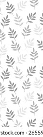 A seamless pattern featuring various grey leaves on a white background, ideal for design and decoration purposes.