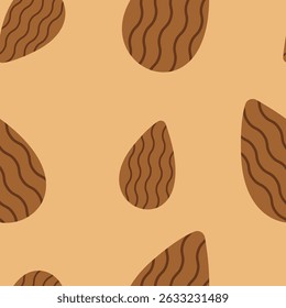 Seamless pattern featuring vector almonds with wavy texture, ideal for packaging, textile design, or healthy food branding.
