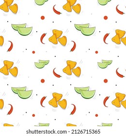 Seamless pattern featuring vegetables and Mexican food. Vector. Background.